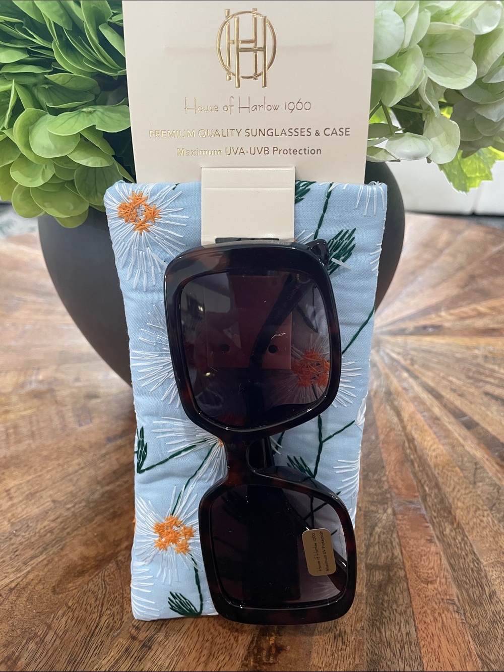 House of Harlow 1960 Tortoise Square Sunglasses with Dark Brown Lenses